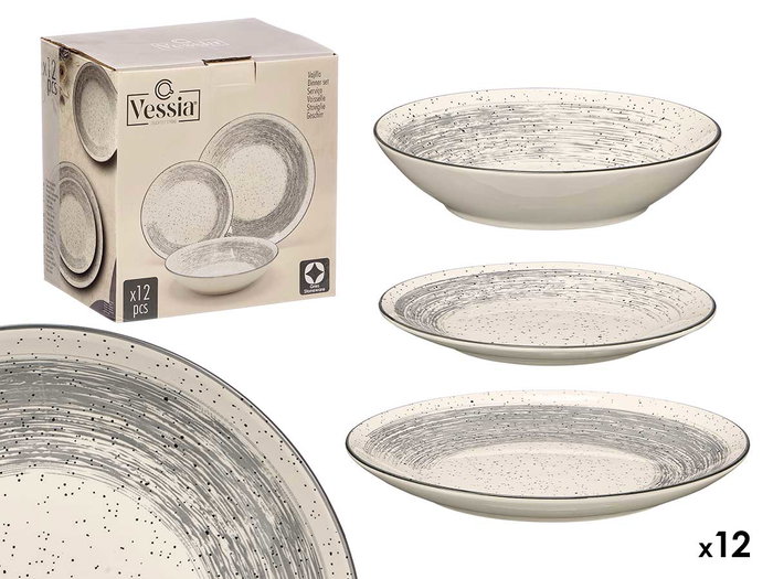 Vessia Service de table 12 pièces Porcelaine Gris Patiné 27x15x27 cm (Set de 2) Vessia Service de table 12 pièces Porcelaine Gris Patiné 27x15x27 cm (Set de 2)