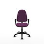 Chaise de bureau Algarra avec mécanisme de contact permanent de base, revêtue de similicuir violet. Équipée d'une base en polyamide noire, d'accoudoirs fixes et de roulettes en nylon de 50 mm