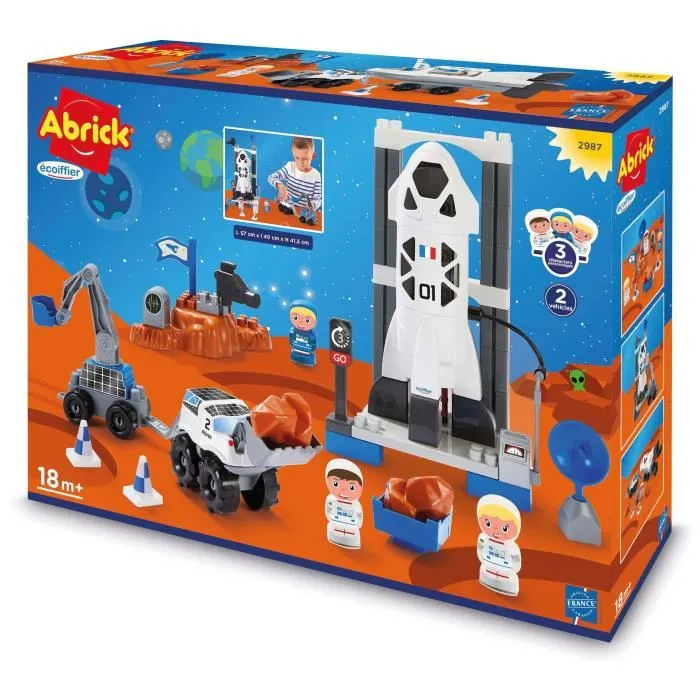 Ecoiffier Abrick Base Spatiale - Jeu de Construction en Brique Jouet Fusée avec Personnages et Véhicule pour Enfants dès 18 Mois - Made in France