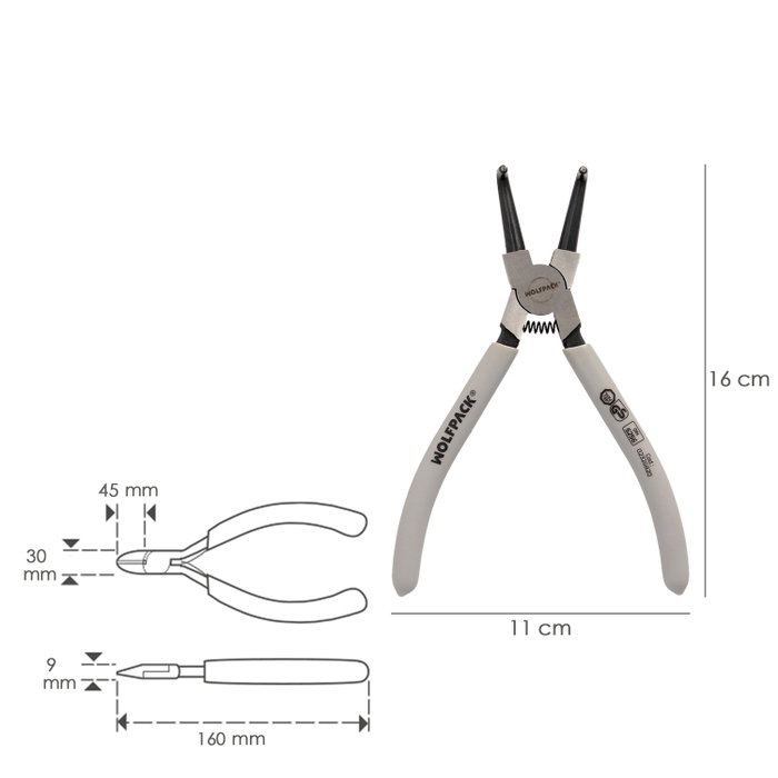 WOLFPACK LINEA PROFESIONAL Pince pour anneaux intérieurs courbes 175 mm DIN5256