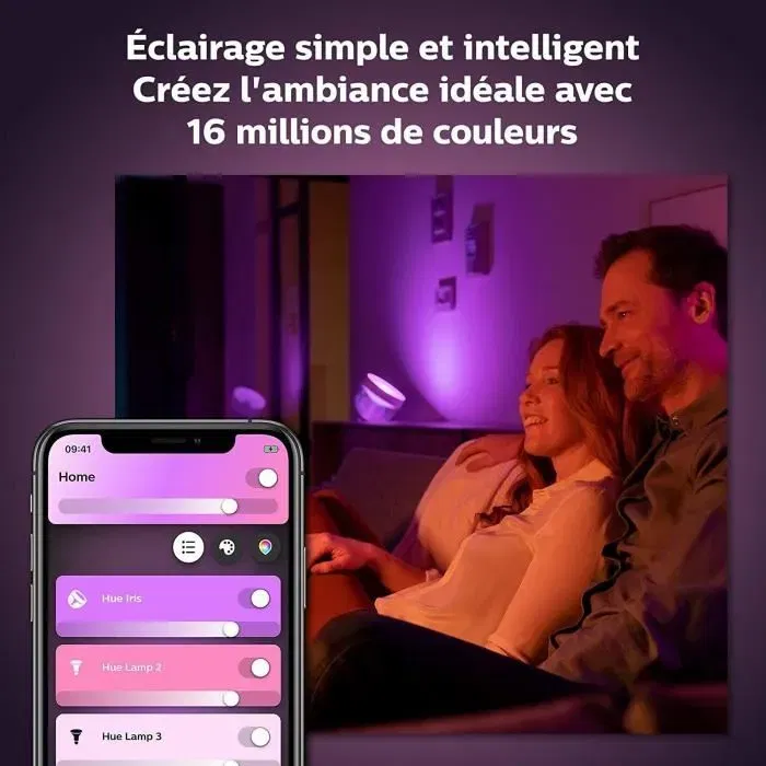 Philips Hue Lampe Iris White & Color Ambiance, compatible Bluetooth, Noir, fonctionne avec Alexa, Google Assistant et Apple HomeKit, 10W