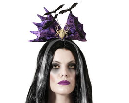 Atosa Accessoire de tête violet avec manteau et toile sanglante, araignées et chauves-souris