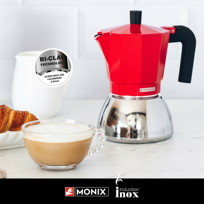 Cafetière Italienne Monix INOX RED 6T Rouge 6 Tasses
