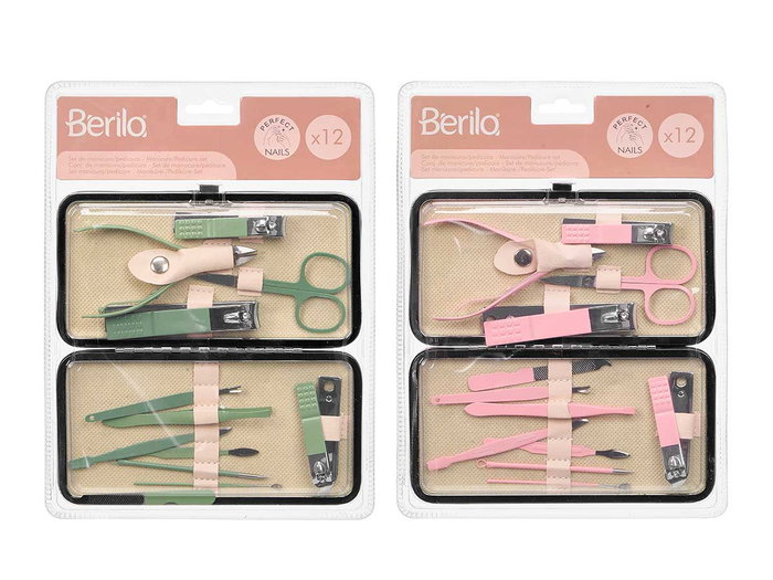 BERILO Coffret de pédicure pour femmes assorti (12 pièces, Rosa + Verde)