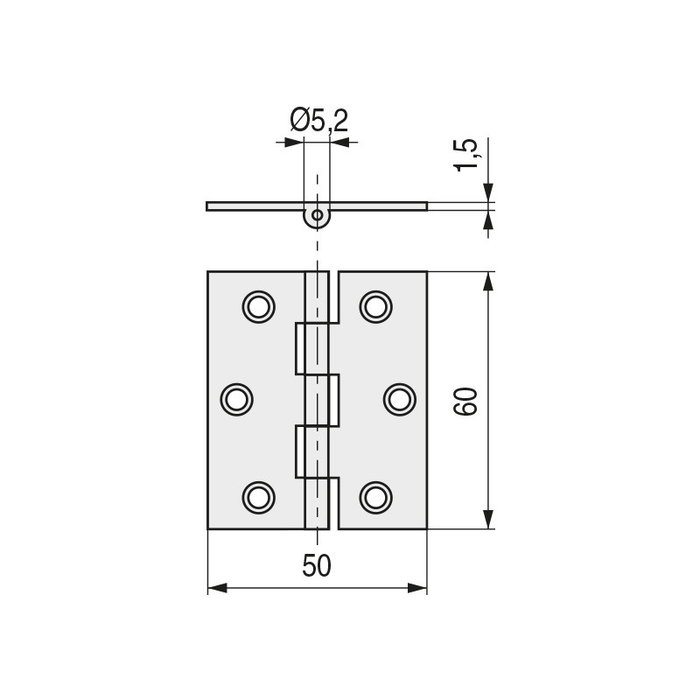 Herrajes Alk - Bisagra en laiton plat sans embout 40-35 NOVA, 60X50 mm, finition nickel laiton