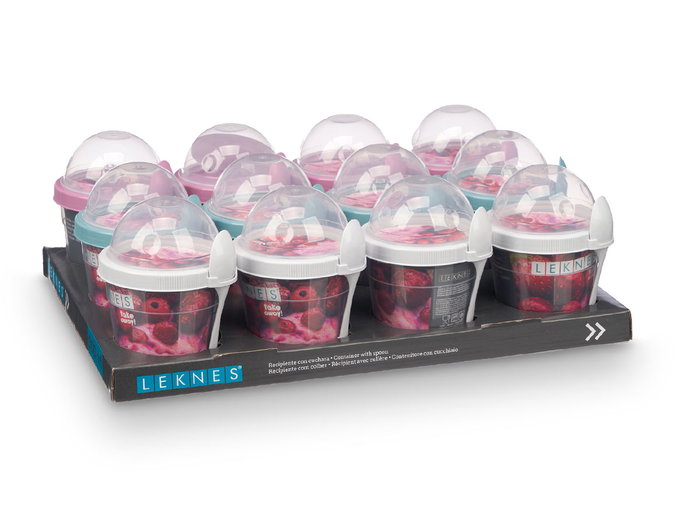 Leknes Récipient Plastique 500ml avec Cuillère Sorte Assorti Couleurs 11x14x10cm (Set de 24)