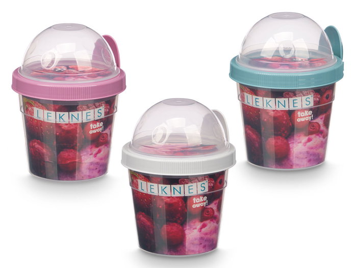 Leknes Récipient Plastique 500ml avec Cuillère Sorte Assorti Couleurs 11x14x10cm (Set de 24)