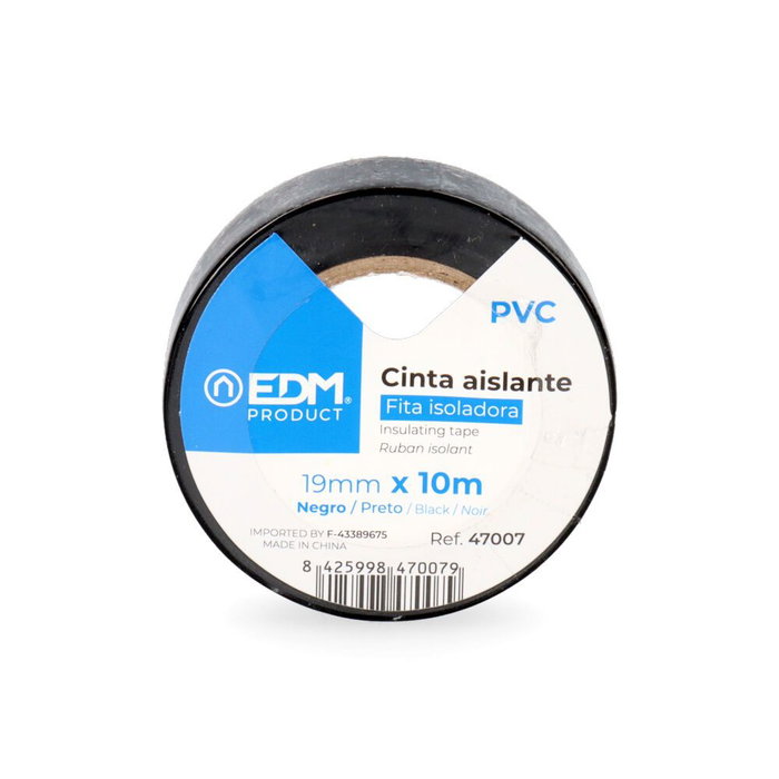 Edm Cinta aislante de qualité supra noire 19 mm x 10 m Edm Cinta aislante de qualité supra noire 19 mm x 10 m