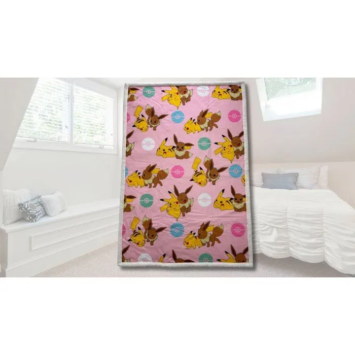 Pokemon Plaid Sherpa Pikachu Évoli Rotary - 100 x 150 cm