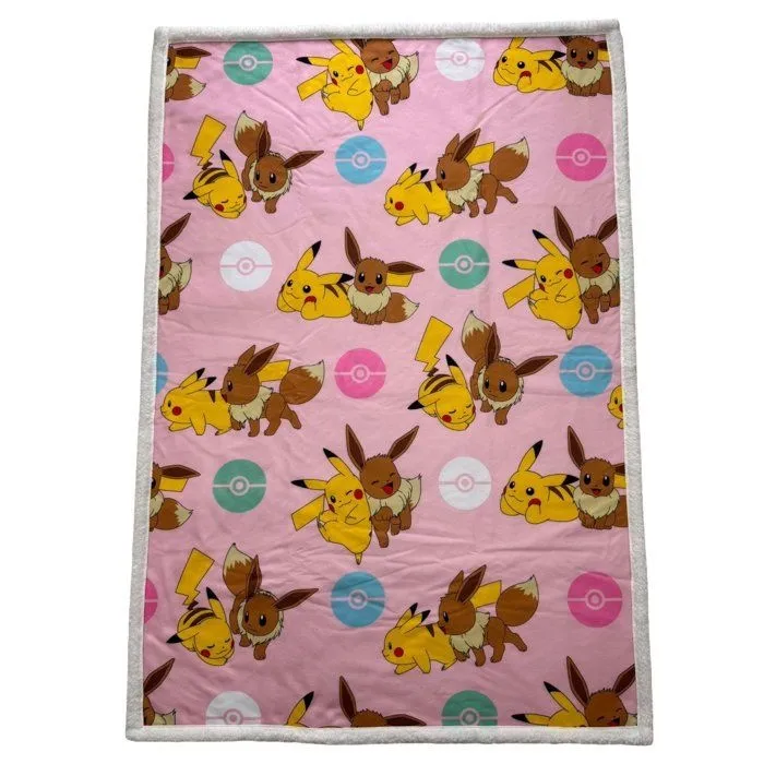 Pokemon Plaid Sherpa Pikachu Évoli Rotary - 100 x 150 cm