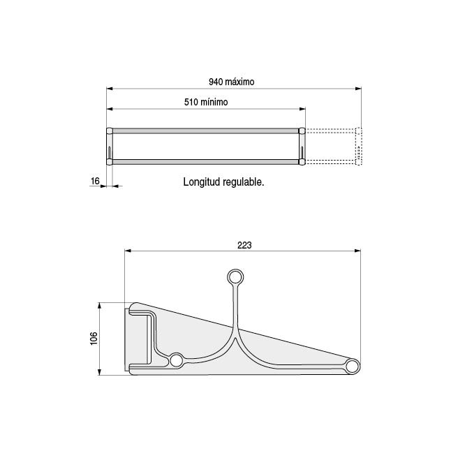 SERVETTO Zapatero Extensible 510-940mm, fixation latérale, Blanc-Nickel