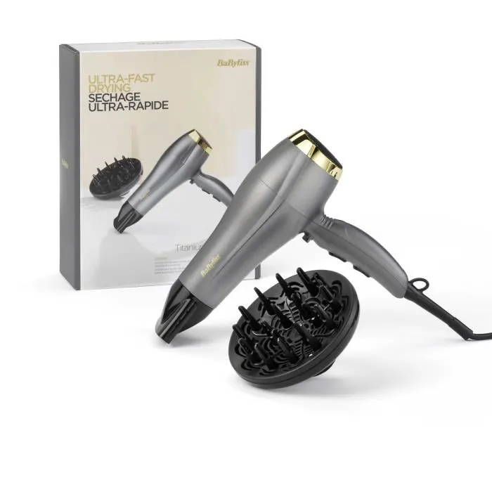 BaByliss Sèche-cheveux 5513TE 2300 W avec technologie ionique et titane céramique, 3 températures et 2 vitesses