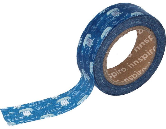 Innspiro Cinta masking tape Washi série Ultramar bateaux bleu 15mm x 10m Innspiro Cinta masking tape Washi série Ultramar bateaux bleu 15mm x 10m