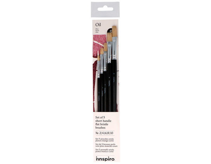 Innspiro Set de 5 pinceaux plats à manche court nº 2, 4, 6, 8, 10 Innspiro Set de 5 pinceaux plats à manche court nº 2, 4, 6, 8, 10