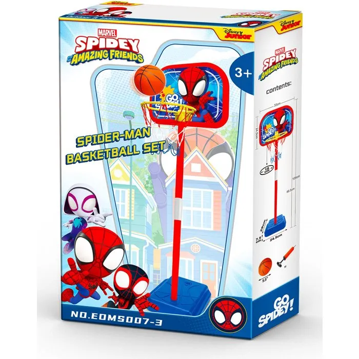 Panier de basket enfant Marvel Spidey avec support 106 cm - Jeu de développement avec ballon et pompe - Montage sans outils