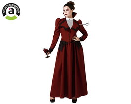 Déguisement Vampiresa Adulte Femme Style Victorien avec Robe Longue et Dentelle Noire, Bordeaux/Pourpre - Tailles M à L - Pour Halloween et Soirées