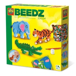 SES CREATIVE Kit de Perles à Repasser Animaux Safari - Création d'Animaux en 3D (Éléphant, Tigre, Crocodile) - Jeu Créatif Enfant 5 Ans et Plus - Sans PVC