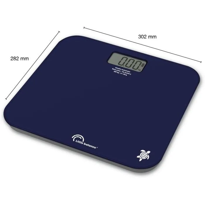 Little Balance Pese-personne Kinetic Auto Bleu - Balance de Salle de Bain Rechargeable sans Piles, Plateau Verre 30x28 cm, Précision 50 g, Capacité 180 kg, Écran LCD