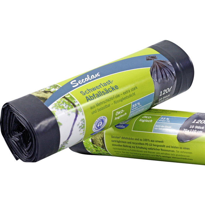 Secolan Sacs poubelle haute résistance 120 l, gris/noir, rouleau de 10u Secolan Sacs poubelle haute résistance 120 l, gris/noir, rouleau de 10u