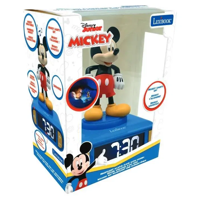 Lexibook Réveil Digital Mickey 3D avec Veilleuse Lumineuse, Effets Sonores, 6 Sonneries, Fonction Snooze, Alimentation 3 x AA