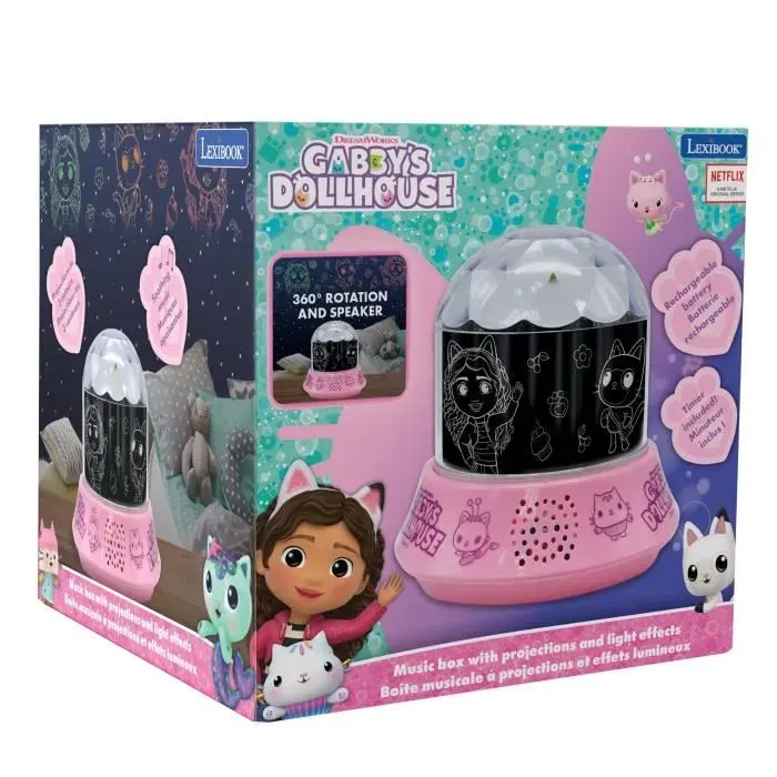 Lexibook Veilleuse Gabby et la Maison Magique - Projection à 360° avec enceinte, 15 mélodies et minuteur 15/30 min - Jeu de lumières kaléidoscopique Lexibook Veilleuse Gabby et la Maison Magique - Projection à 360° avec enceinte, 15 mélodies et minuteur 15/30 min - Jeu de lumières kaléidoscopique