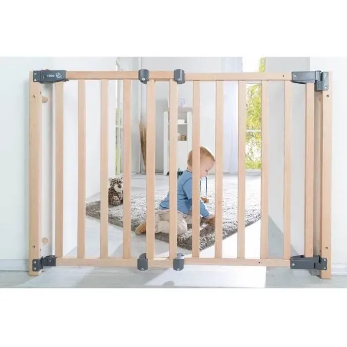 Roba Safety Up Barrière de Sécurité Bébé pour Porte en Bois de Hêtre - Largeur Réglable 70-118.5 cm avec Fermeture Magnétique et Contrôle Visuel