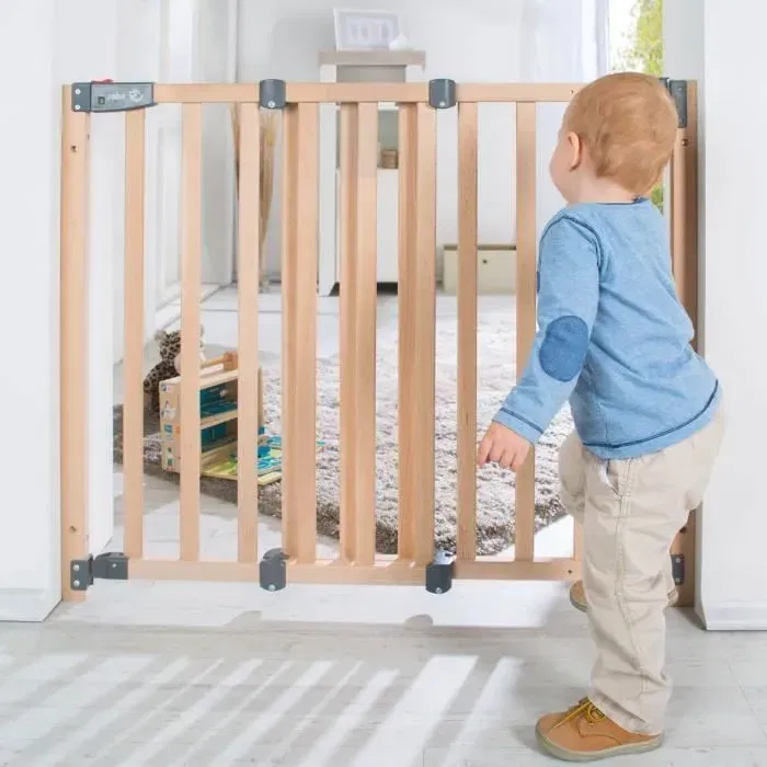Roba Safety Up Barrière de Sécurité Bébé pour Porte en Bois de Hêtre - Largeur Réglable 70-118.5 cm avec Fermeture Magnétique et Contrôle Visuel