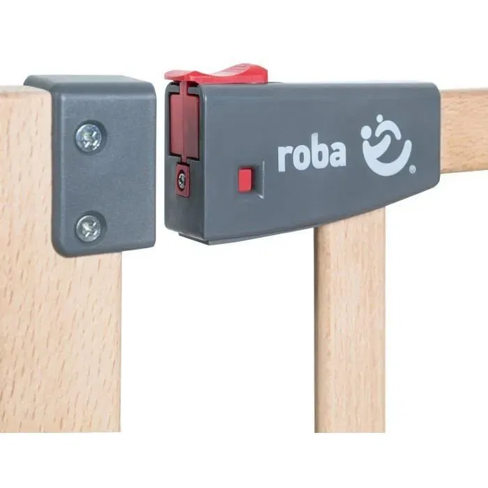 Roba Safety Up Barrière de Sécurité Bébé pour Porte en Bois de Hêtre - Largeur Réglable 70-118.5 cm avec Fermeture Magnétique et Contrôle Visuel