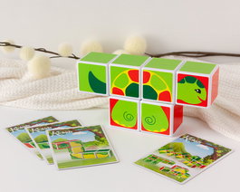 Puzzle Magnétique - Puzzle magnétique avec cartes d'activités et 6 cubes pour enfants - Jeu éducatif et de construction pour enfants de 24 mois et plus