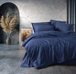 Parure de lit 1 personne - 1 housse de couette 140 x 200 cm + 1 taie d'oreiller 60 x 60 cm - 100% coton renforcé - Bleu foncé