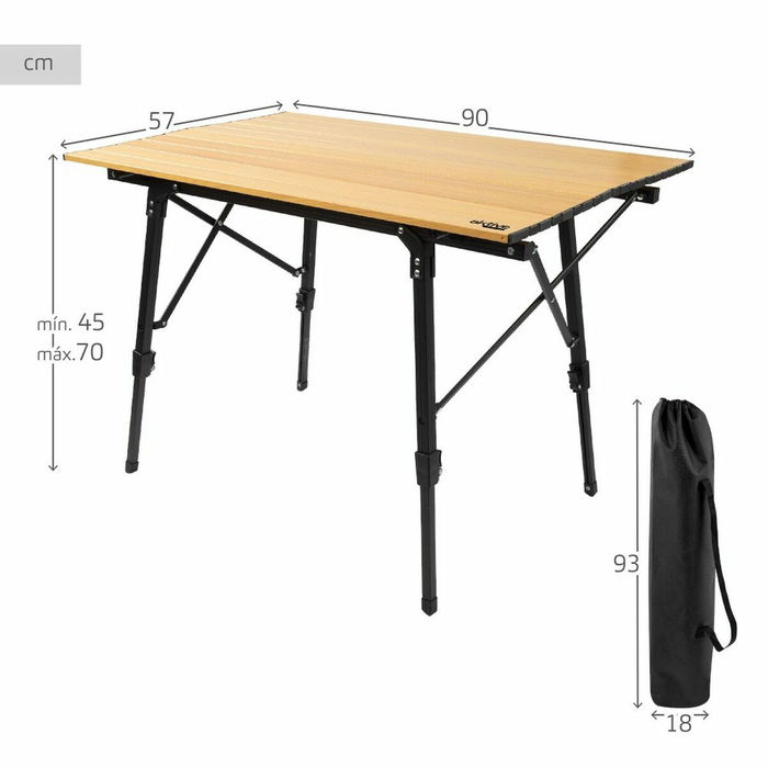 Table Piable Aktive 90 x 70 x 57 cm De Camping Noir Marron Aluminium