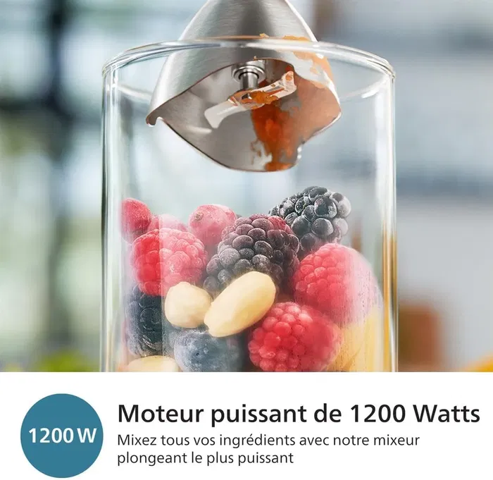 Philips HR2684/00 Mixeur Plongeant ProMix Série 5000, 1200W, Noir Métal avec 4 Accessoires (Fouet, Hachoir, Spiraliseur)