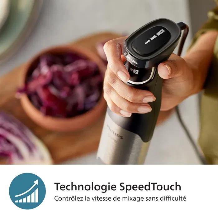 Philips HR2684/00 Mixeur Plongeant ProMix Série 5000, 1200W, Noir Métal avec 4 Accessoires (Fouet, Hachoir, Spiraliseur)