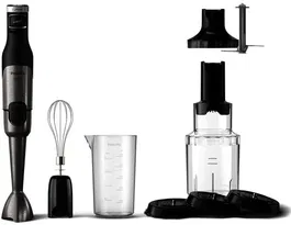 Philips HR2684/00 Mixeur Plongeant ProMix Série 5000, 1200W, Noir Métal avec 4 Accessoires (Fouet, Hachoir, Spiraliseur)