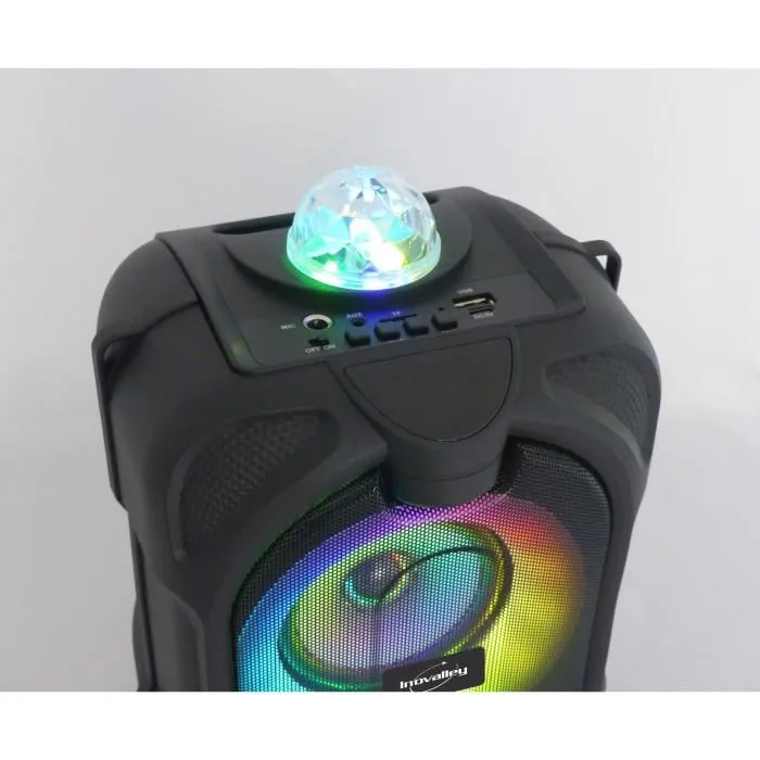 Inovalley Dance Cube 44 - Enceinte Bluetooth 150W avec lumière LED kaléidoscope pour karaoké - Éclairage RGB synchronisé à la musique Inovalley Dance Cube 44 - Enceinte Bluetooth 150W avec lumière LED kaléidoscope pour karaoké - Éclairage RGB synchronisé à la musique