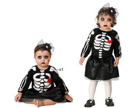 Déguisement bébé 6-12 mois Robe squelette noir avec jupe brillante plissée - Costume Halloween unisexe en polyester