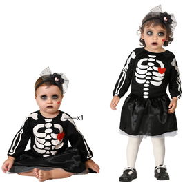 Déguisement bébé 6-12 mois Robe squelette noir avec jupe brillante plissée - Costume Halloween unisexe en polyester