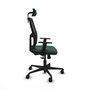 Chaise Alfera Synchro 4 positions tissu Vert foncé Maille Noir Base en nylon noir Accoudoir 1D Appui-tête 2D Roulettes 65mm nylon