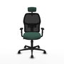 Chaise Alfera Synchro 4 positions tissu Vert foncé Maille Noir Base en nylon noir Accoudoir 1D Appui-tête 2D Roulettes 65mm nylon