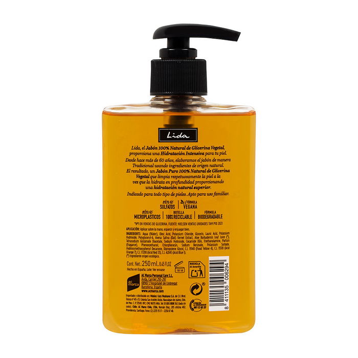 Lida Savon 100% Naturel Mains Glycérine Végétale Hydratant - 250 ml