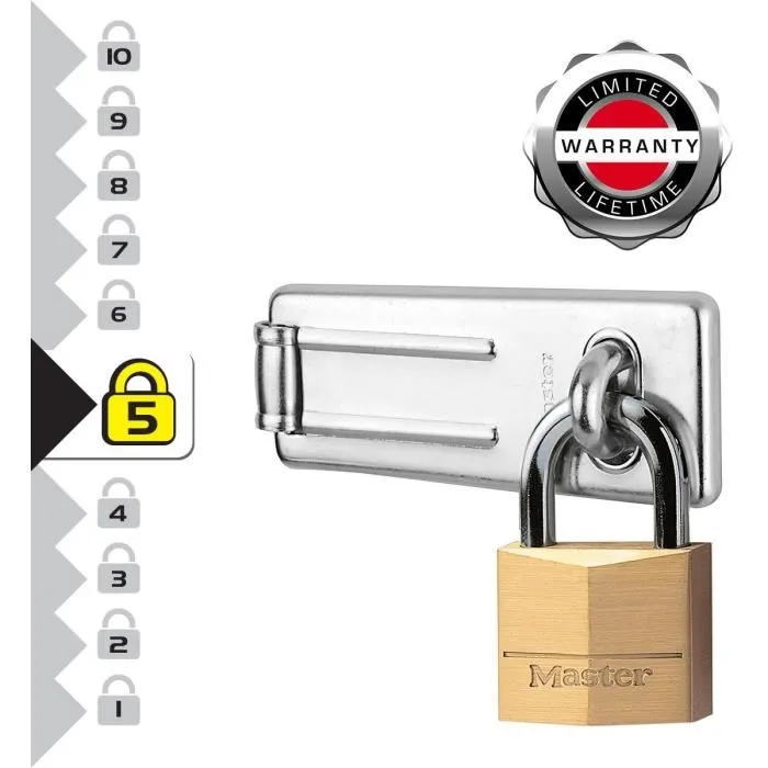 Master Lock 140703EURD - Kit de sécurité intérieure avec cadenas à clé en laiton 40 mm et moraillon de porte en acier trempé 89 mm