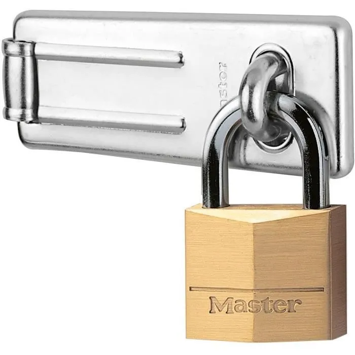 Master Lock 140703EURD - Kit de sécurité intérieure avec cadenas à clé en laiton 40 mm et moraillon de porte en acier trempé 89 mm