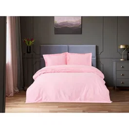 Ensemble de housses de couette et taies d'oreiller en satin de coton 100%, 240 x 220 cm + 2x 60x60 cm, Rose, 210 fils, fermeture bouton