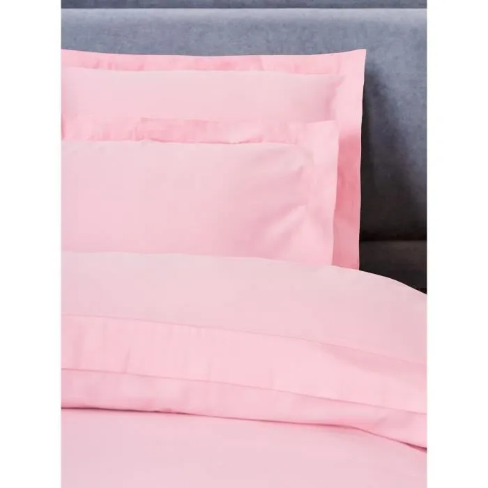 Ensemble de housses de couette et taies d'oreiller en satin de coton 100%, 240 x 220 cm + 2x 60x60 cm, Rose, 210 fils, fermeture bouton