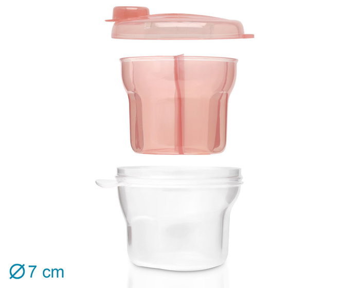 KioKids Dosificateur Rotatif de Lait en Poudre Soft Nordic Rosa 300 mL, 3 compartiments, pour biberons, snacks et stérilisation
