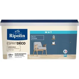 Ripolin Peinture Acrylique Mate Multi-supports Esprit Déco - Rendement 25 m² par pot - Intérieur - 2,5 Litres - Bleu