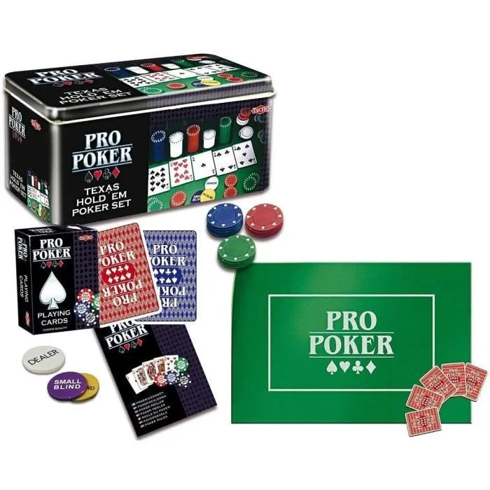 Tactic - Coffret Métal Pro Poker - Jeu de cartes Texas Hold'em complet avec 200 jetons et boîte métallique - A partir de 11 ans