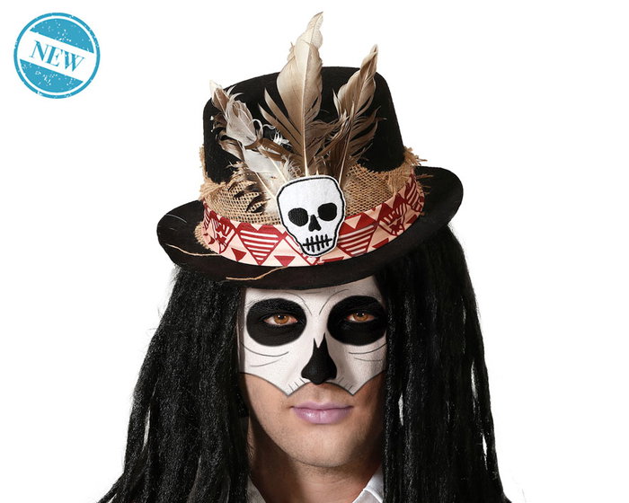Sombrero Noir avec Crâne et Plumes pour Déguisement Catrina - Accessoire Thématique Dia de Muertos, Halloween, Fête Masquée Sombrero Noir avec Crâne et Plumes pour Déguisement Catrina - Accessoire Thématique Dia de Muertos, Halloween, Fête Masquée