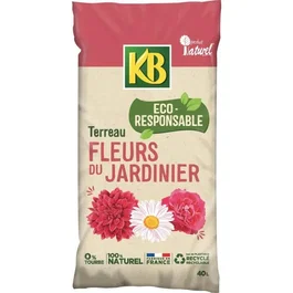 KB Terreau pour fleurs du jardinier 40 L - Pour massifs, croissance et floraison abondante, 0% tourbe, 100% naturel, fabriqué en France