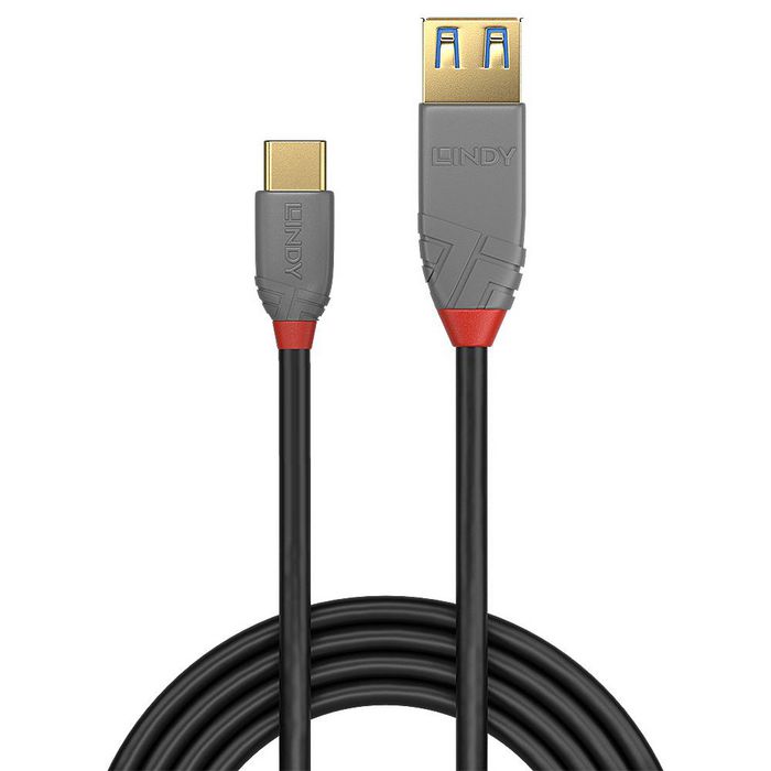 Lindy Câble adaptateur USB 3.2 Type C vers Type A, 10Gbit/s, 5A, 100W, triple blindage, 0.15m, Anthra Line